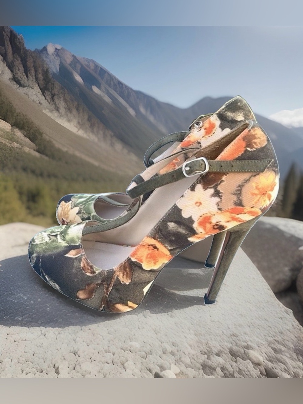 Milk & Honey Bespoke HandmadeFloral Platform Cross Strap Pump Stiletto Heels~9.5